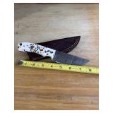 8' DAMASCUS STEEL KNIFE WITH LEATHER SHEATH