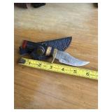 6' DAMASCUS STEEL KNIFE WITH LEATHER SHEATH