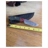 7' DAMASCUS STEEL KNIFE WITH LEATHER SHEATH