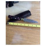 9' DAMASCUS STEEL KNIFE WITH LEATHER SHEATH