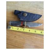6' DAMASCUS STEEL KNIFE WITH LEATHER SHEATH