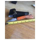 7' STEEL FOLDING KNIFE WITH LEATHER SHEATH
