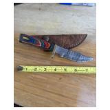 8' DAMASCUS STEEL KNIFE WITH LEATHER SHEATH