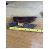 8' DAMASCUS STEEL KNIFE WITH LEATHER SHEATH