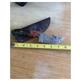8' DAMASCUS STEEL KNIFE WITH LEATHER SHEATH
