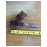 6' DAMASCUS FOLDING KNIFE WITH LEATHER SHEATH