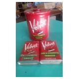 THREE VELVET TOBACCO TINS