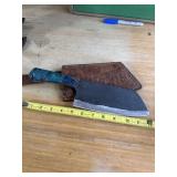 12' CARBON STEEL MEAT CLEAVER WITH LEATHER SHEATH