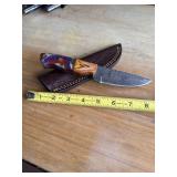 9' DAMASCUS STEEL KNIFE WITH LEATHER SHEATH