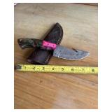 8' DAMASCUS STEEL KNIFE WITH LEATHER SHEATH