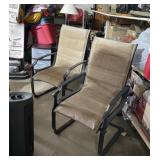 TWO BEIGE SLING STYLE PATIO CHAIRS