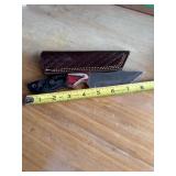 8' DAMASCUS STEEL KNIFE WITH LEATHER SHEATH