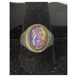 VINTAGE STERLING SILVER OPAL RING FEATURING A