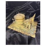 VINTAGE DOG FIGURE WITH PIN CUSHION ON A METAL