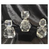 SET OF THREE 3' CRYSTAL PERFUME BOTTLES,