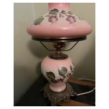 ANTIQUE PINK HAND PAINTED FLORAL GLASS HURRICANE