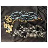 TWO HAND-BEADED NECKLACES, SHELL BRACELET AND 7