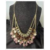 VINTAGE TRIPLE STRAND NECKLACE WITH PURPLE,