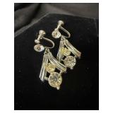 VINTAGE SILVER-TONE RHINESTONE DROP EARRINGS W