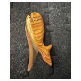 VTG HAND-CARVED WOOD AND COPPER FIN BROOCH PIN