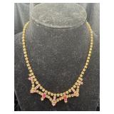 VINTAGE PINK RHINESTONE BIB NECKLACE SET IN A
