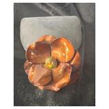 VINTAGE 1950'S AMBER ORCHID FLOWER PIN BROOCH