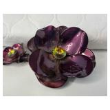 VINTAGE BURGUNDY METAL FLOWER BROOCH AND M