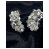 VINTAGE CLEAR CRYSTAL BEADED CLIP-ON EARRINGS