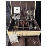 VINTAGE JEWELRY BOX FILLED WITH COSTUME JEWELRY,