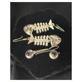 SILVER FISH EARRINGS AND SILVER WITH AMETHYST
