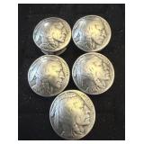 VINTAGE 1936 INDIAN HEAD NICKEL BUTTON COVERS (5)