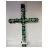 Cross with green stones, 10x7" approx