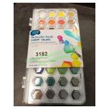 Watercolor paints and paint brushes