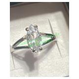 Long Oval clear stone ring size 7