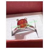 Clear red stone ring size 6