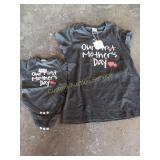 T-SHIRT SZ S & ONESIE SZ 0-3 MONTHS
