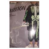 GLOW IN THE DARK SKELETON COSTUME KIDS SIZE M