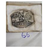 Polished pewter Delaware state buckle