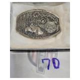 Polished pewter Idaho state buckle