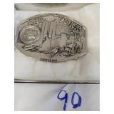 Polished pewter New York state buckle