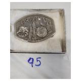 Polished pewter Oregon state buckle