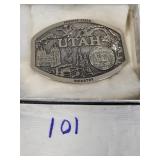 Polished pewter Utah state buckle
