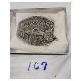 Polished pewter Wyoming state buckle