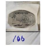 Polished pewter Wisconsin state buckle