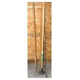 hoe, rake, weed wacker