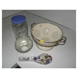 Metal Colander, Spoon Holder, Funnel, Glass Jar