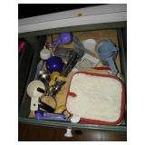 Drawer Content, Measuring Spoons, Cup, Potholders
