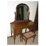 Old Vanity Dresser w/ Needle Point Bench