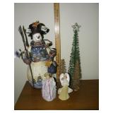 Snowman Ceramic, 3- Christmas Trees, 2 Angels