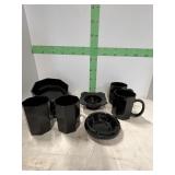 4 place setting - black glass dishes